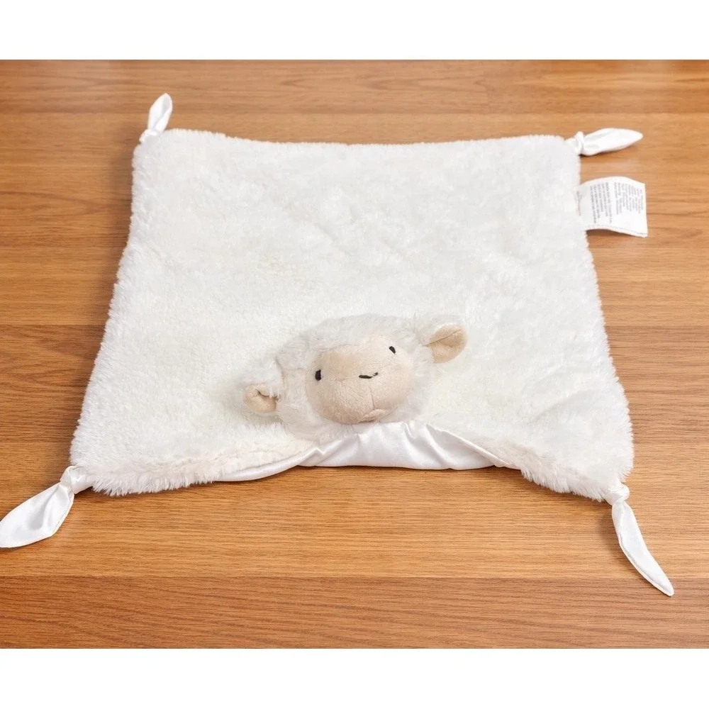 Pottery Barn‎ Lamb Lovey Security Blanket White Knotted Satin Blankie Plush Baby